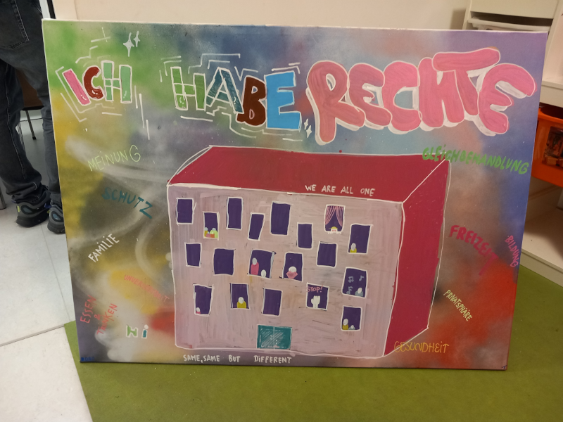 Kinderrechte- und Graffiti-Workshop in der Gemeinschaftsunterkunft Lindenberger Weg